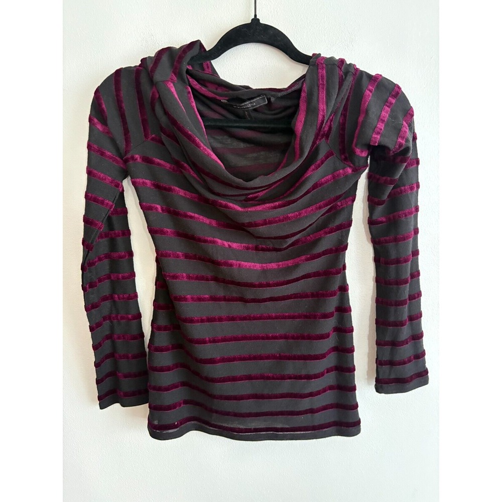 BCBG Maxazria Drape‎ Neck Sheer Velvet Stripe Shirt Women's Size XXS Y2K